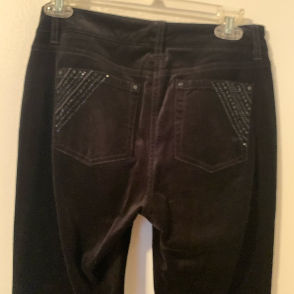 WHBM Black Velour Feel Pants with beaded design on pockets - Picture 5 of 7